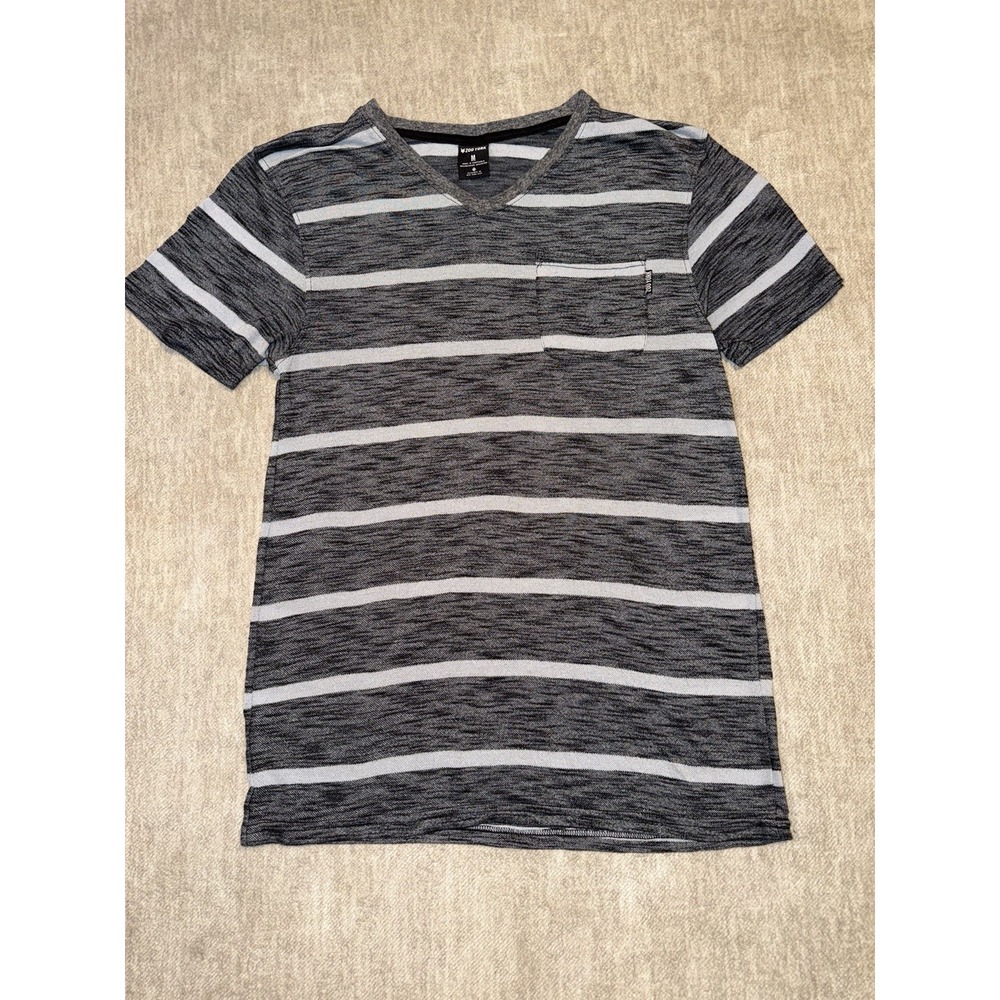 Zoo York Shirt Mens Medium Tee Black & Grey Stripe V Neck NY Lightweight
